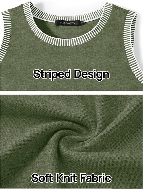 MEROKEETY Women's Tank Tops - Casual Sleeveless Crew Neck | Striped Color Block Design for Summer