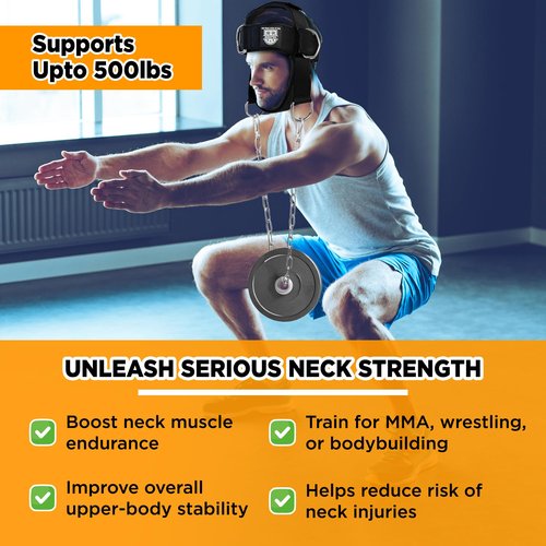 Neck Strap with Chain for Weightlifting, Nylon & Neoprene Workout Equipment, Adjustable Weight Training Strap, Gym Neck Support Strap, Heavy Duty Weightlifting Accessories for Strength Training.