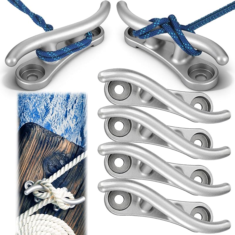 Jenaai 10-Inch Aluminum Dock Cleats (4 Pack) S-Style Tie-Down, 8100 LBF