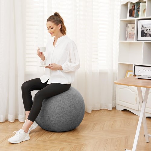 TokSay Exercise Ball Chair for Home Office - 25IN Yoga Ball with Leathaire Cover - Anti-Burst Stability Ball for Pregnancy, Balance & Active Sitting - Pump Included (Gray)