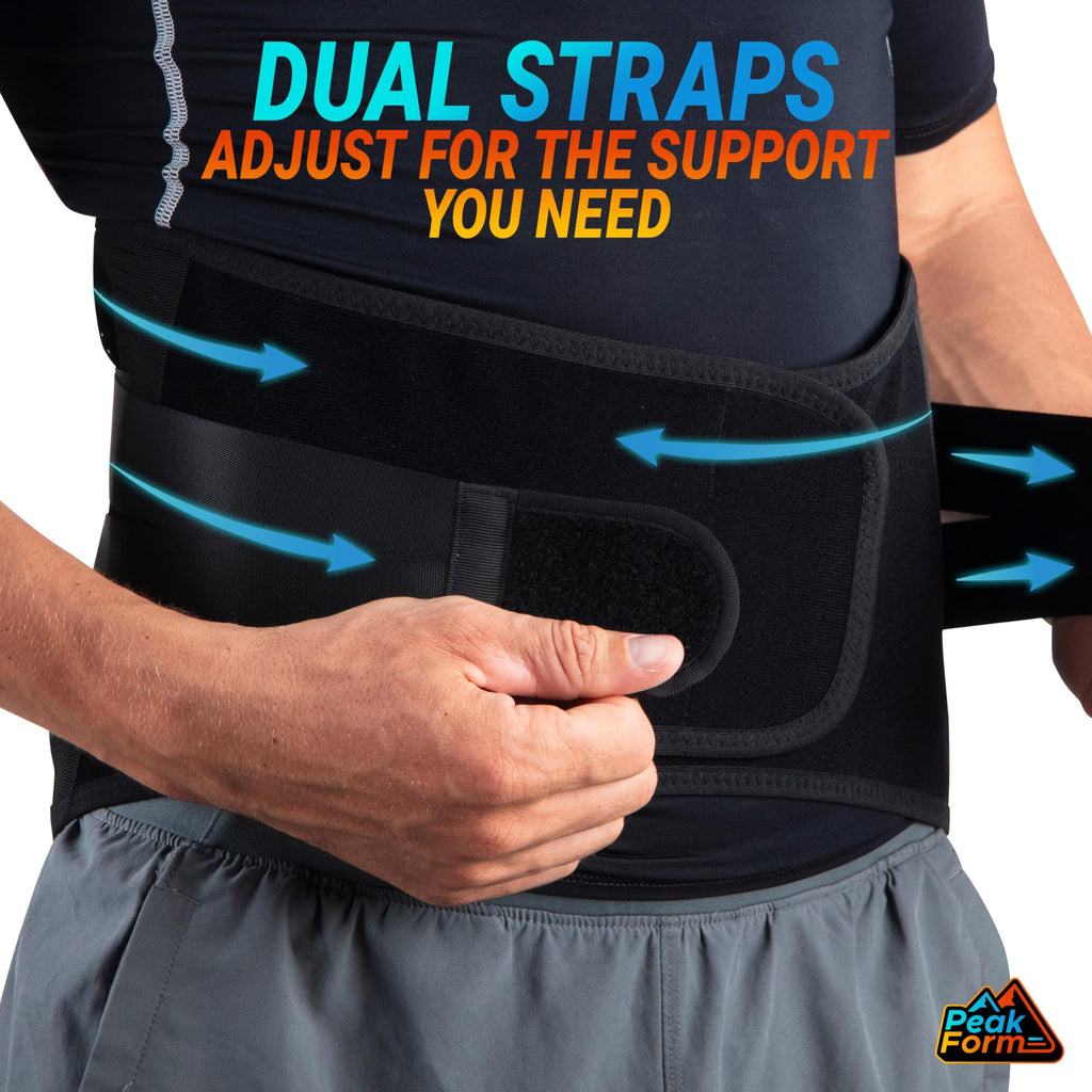 Peak Form Back Support Brace with Hot Cold Therapy - Lower Back Support For Men & Women | Ice Pack Lumbar Relief Belt | Heated Lifting at Work Backbrace Belts | Comfy Under Clothes Backsupport - L/XL