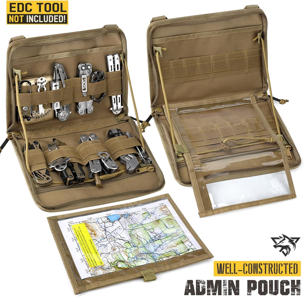 WYNEX Tactical Folding Admin Pouch - Laser-Cut Molle Tool Bag | EDC Medical Organizer with U.S. Patch