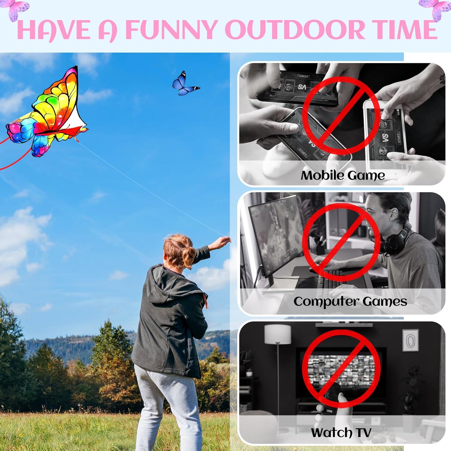 Silipull Butterfly Kites - 6 Pcs Large 55" x 28" Colorful Kites with 328ft String for Outdoor Fun