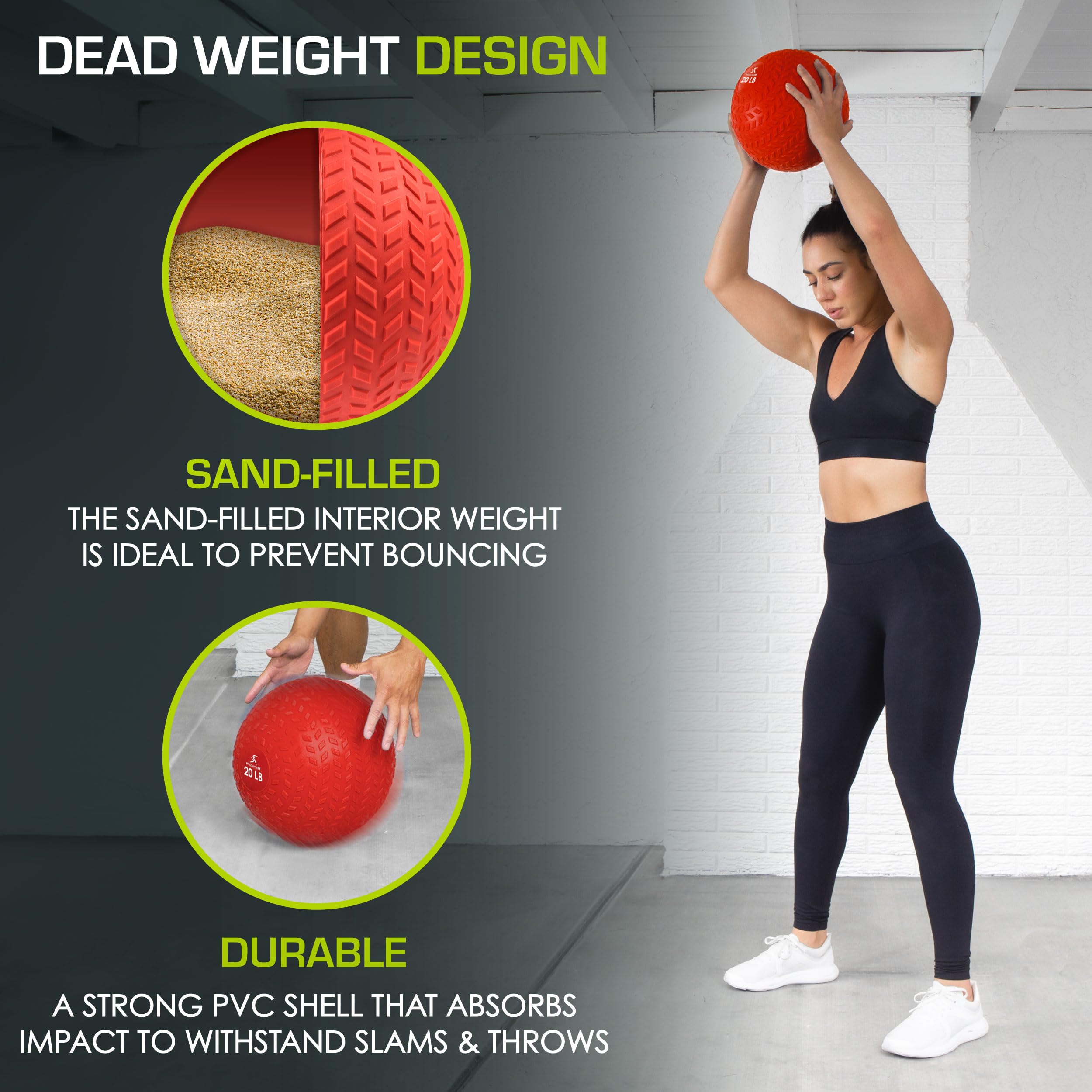ProsourceFit Slam Medicine Ball, Tread Textured Grip Dead Weight Balls for Strength and Conditioning Exercises, Cardio and Core Workouts, 20lb, Red