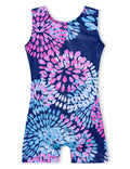 Domusgo Girls Gymnastics Leotards Size 6-7 Years Old Sparkly Round Flowers Blue Sleeveless Outfits Practice Tank