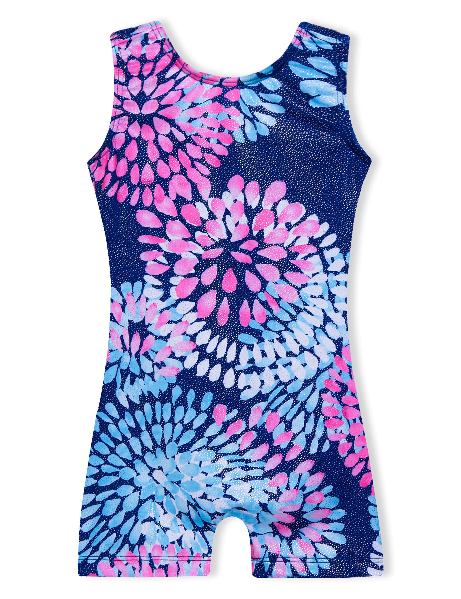 Domusgo Girls Gymnastics Leotards Size 6-7 Years Old Sparkly Round Flowers Blue Sleeveless Outfits Practice Tank