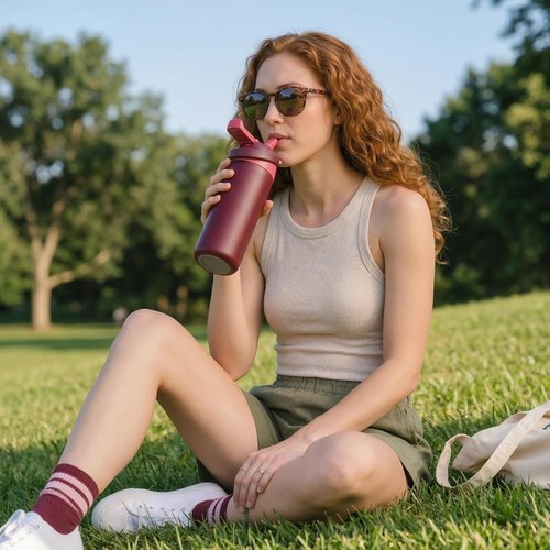Fijinhom 18 oz Insulated Stainless Steel Water Bottle - 2-in-1 Straw & Push-Button Lid | Keeps Drinks Cold for 24 Hours, Red