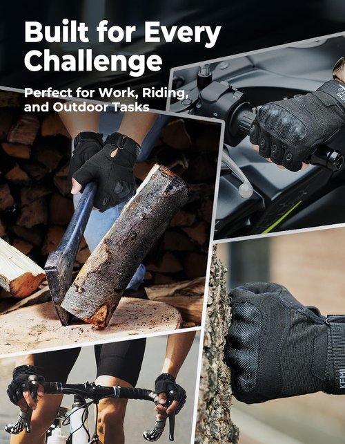 KEMIMOTO Fingerless Tactical Gloves for Men, Motorcycle Gloves for Outdoor Work Sports, for Hunting Hiking Camping