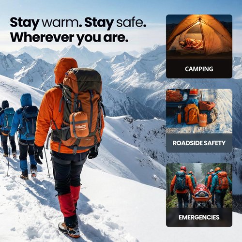 Wallaby 2-Pack Emergency Mylar Sleeping Bags with Nylon Pouches, Whistle Pull & Paracord with Carabiners, Free Survival Guide (Orange)
