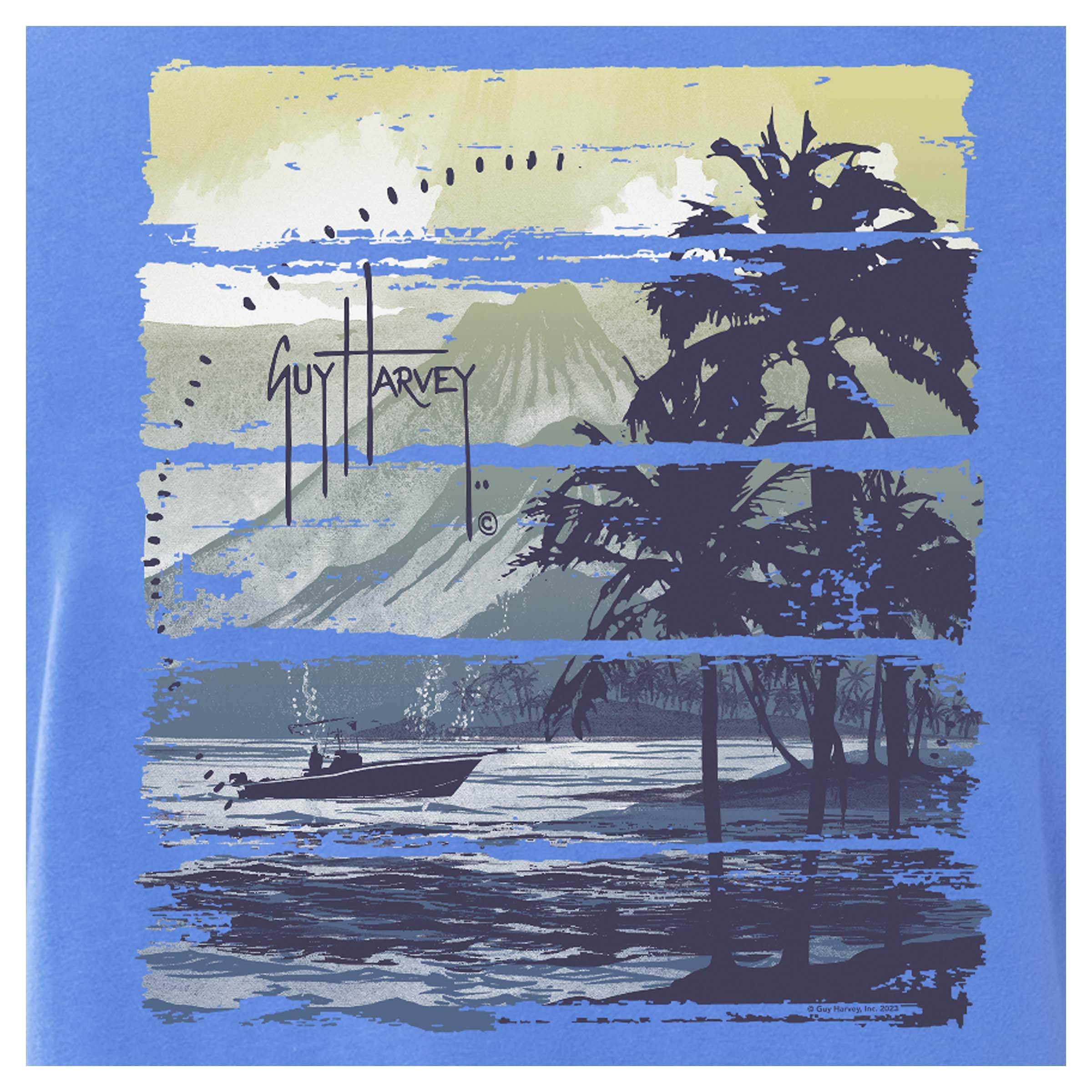 Guy Harvey Men’s Offshore Fish Collection Short Sleeve Pocket T-Shirt, Azure Blue/Horizon, X-Large