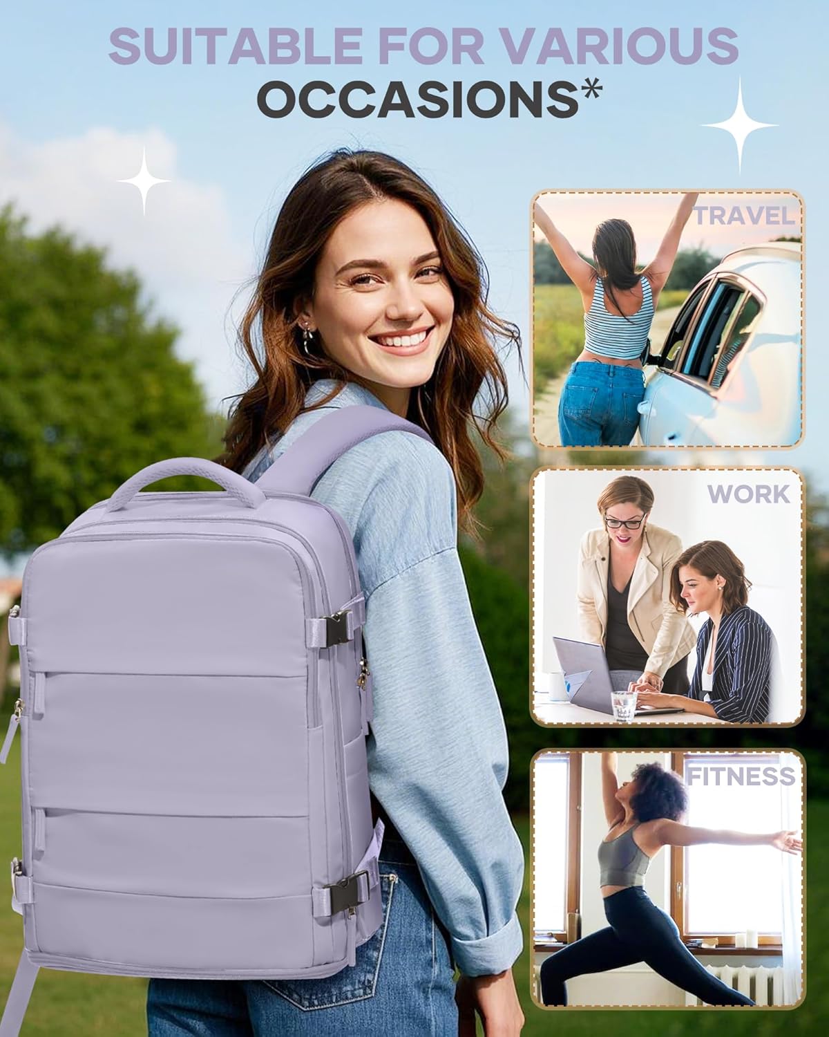 Skiennix Carry-On Backpack | Waterproof Travel Backpack for Women - Airline Approved, Purple
