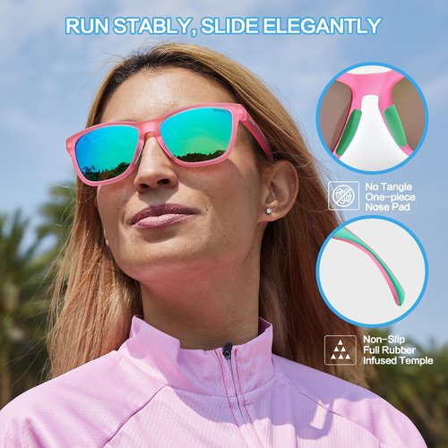 Jefoo Polarized Sports Sunglasses for Women Men Running Retro Trendy Sun Glasses UV400 Protection Tangle Free