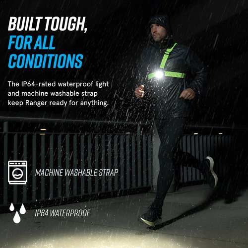 noxgear Ranger Chest Light - Super Bright 500 Lumen Reflective Running Vest, USB-C Rechargeable, Adjustable Fit, Waterproof Running Light with Detachable Flashlight, 5 Hour Burn Time