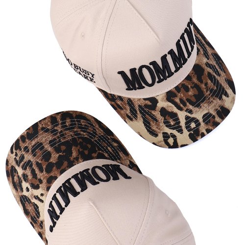 Vintage Two-Tone Trucker Hat Adjustable Baseball Cap with Mommin Embroidery Ponytail Fit Unisex Outdoor Casual Headwear (Leopard)