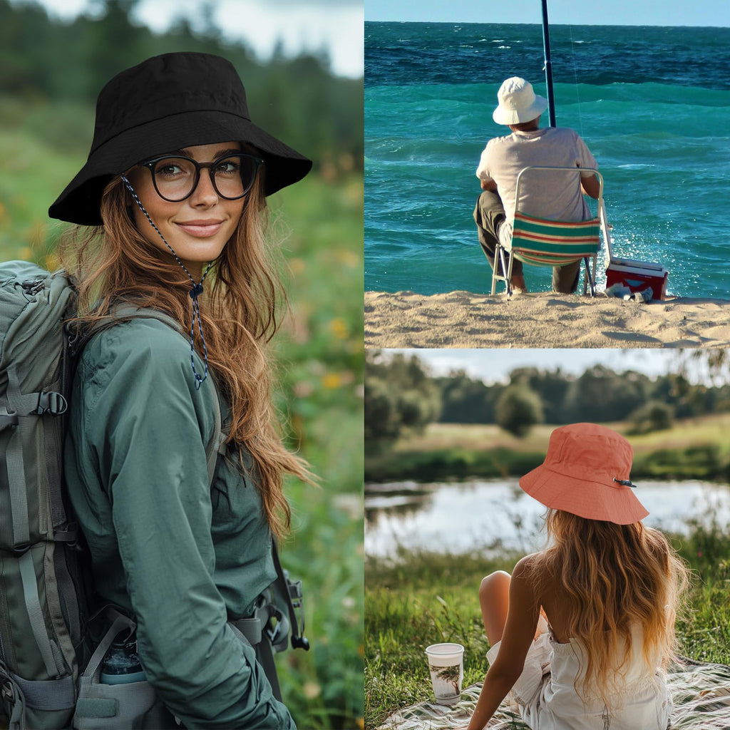 PFFY Packable Sun Bucket Hat for Women Outdoor UV Protection Sun Hats Waterproof Lightweight Hiking Outdoor Cap Orange