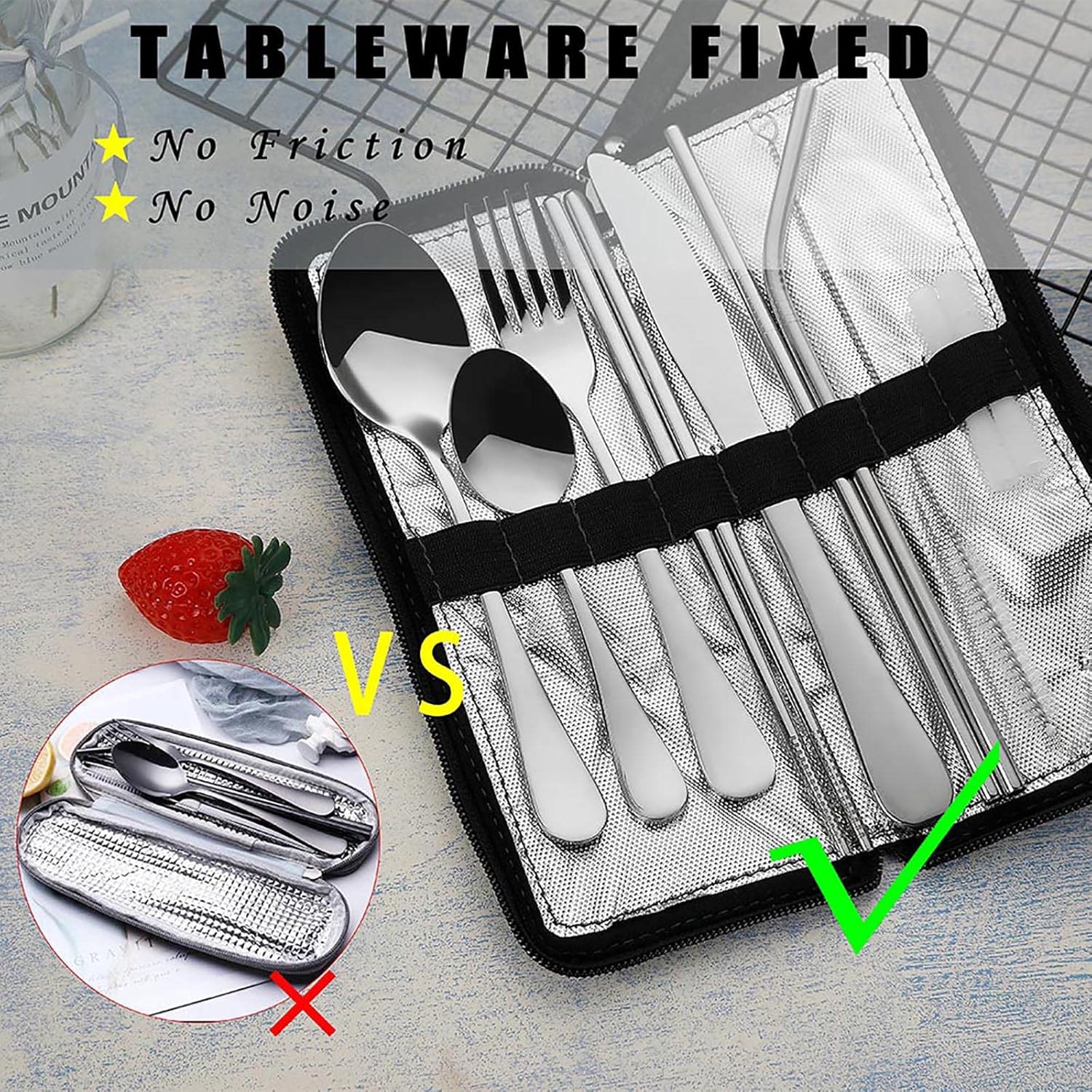 VANDBAO Portable Travel Utensils - Reusable Stainless Steel Flatware Set with Case | 9-Piece Silver Cutlery