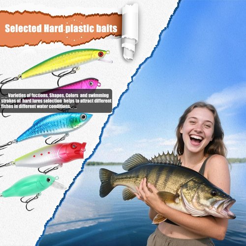Fishing Lures Kit - Complete Tackle Box with Crankbaits, Shrimp Worm Bait & Accessories for Bass, Trout, Salmon