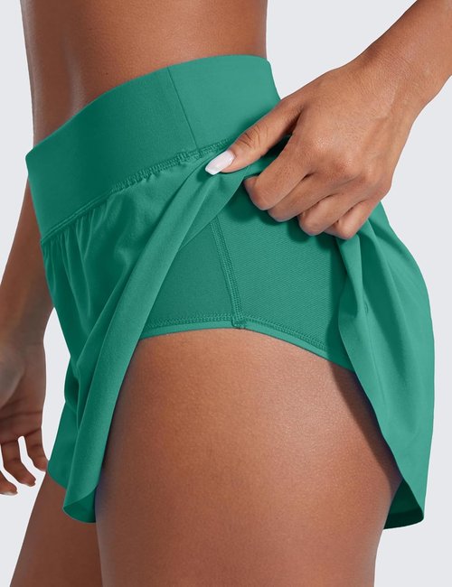 CRZ YOGA High Waisted Split Running Shorts for Women 3" - Comfy Mesh Liner for Workout Athletic Gym Track Quick Dry