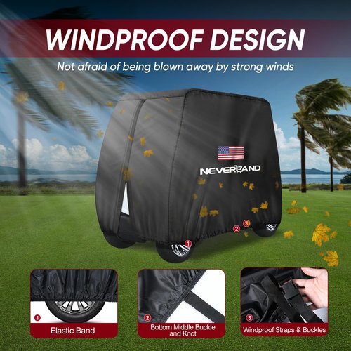 NEVERLAND Golf Cart Cover 4 Passenger - 420D Waterproof Golf Cart Covers Extended Roof Compatible with EZ GO Club Car Yamaha Golf Carts, Outdoor Dustproof 4 Seat Club Car Cover (Up to 112 Inch)