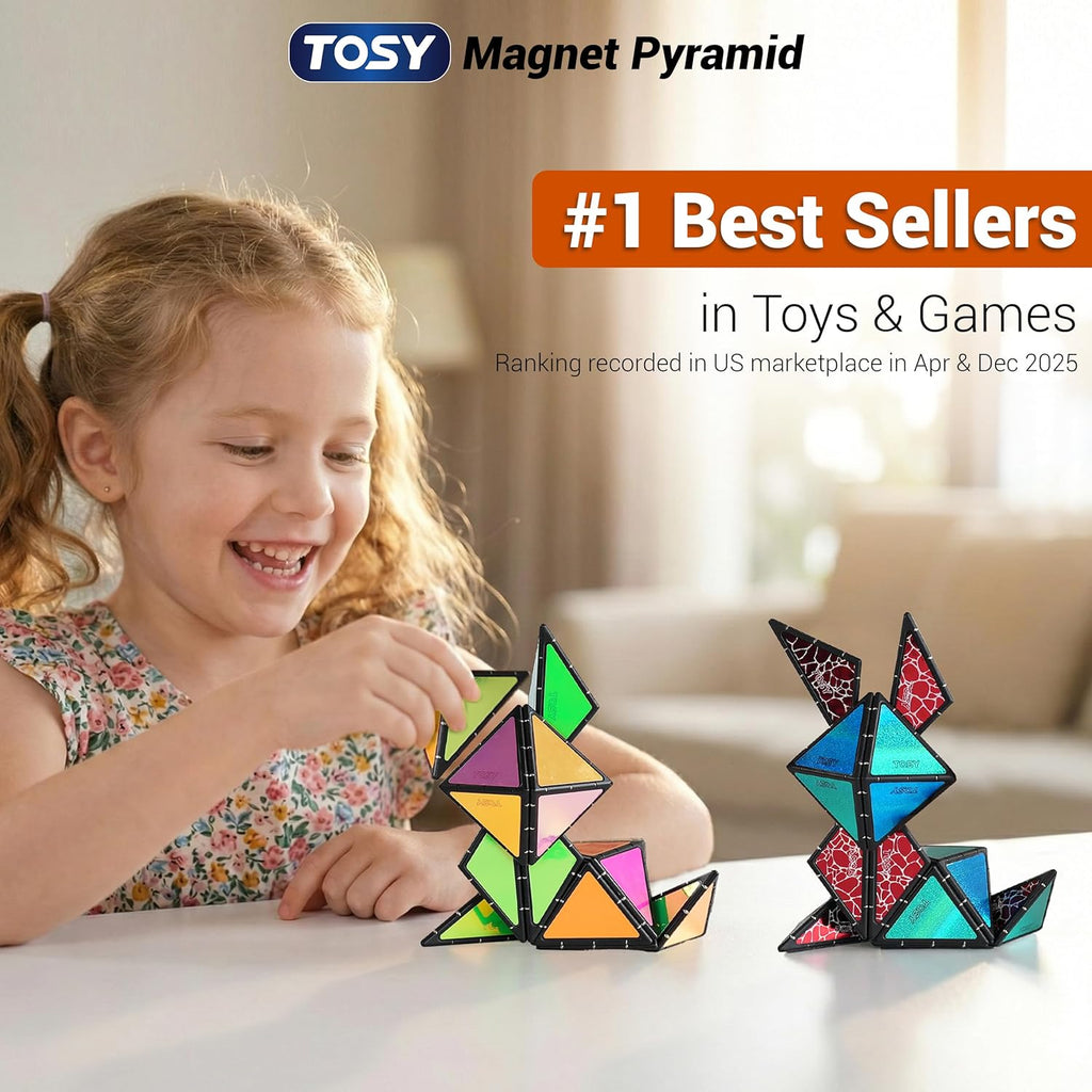 TOSY Magnet Pyramid Fidget Cube - Transforms into 1 Billion Shapes, Holographic Design | Perfect Gift for All Occasions