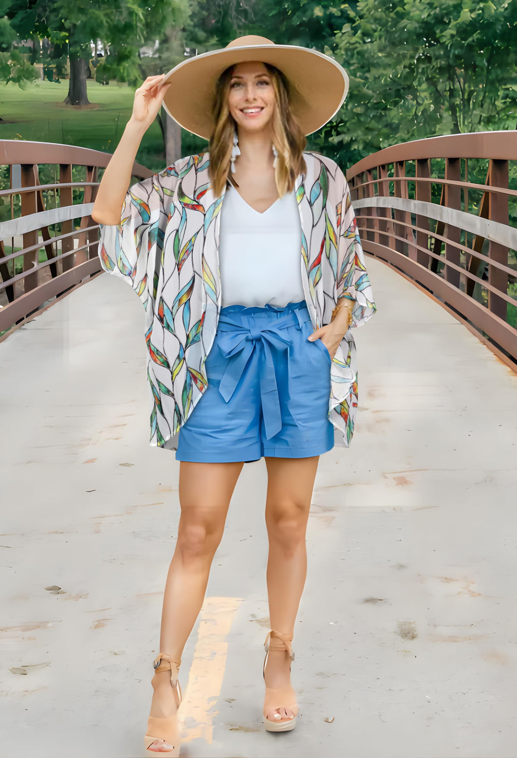 Womens Short Cardigans Casual Cover Up Open Front Kimono Tops Bathings Suit Shawl (White Colorful Leaves,M)