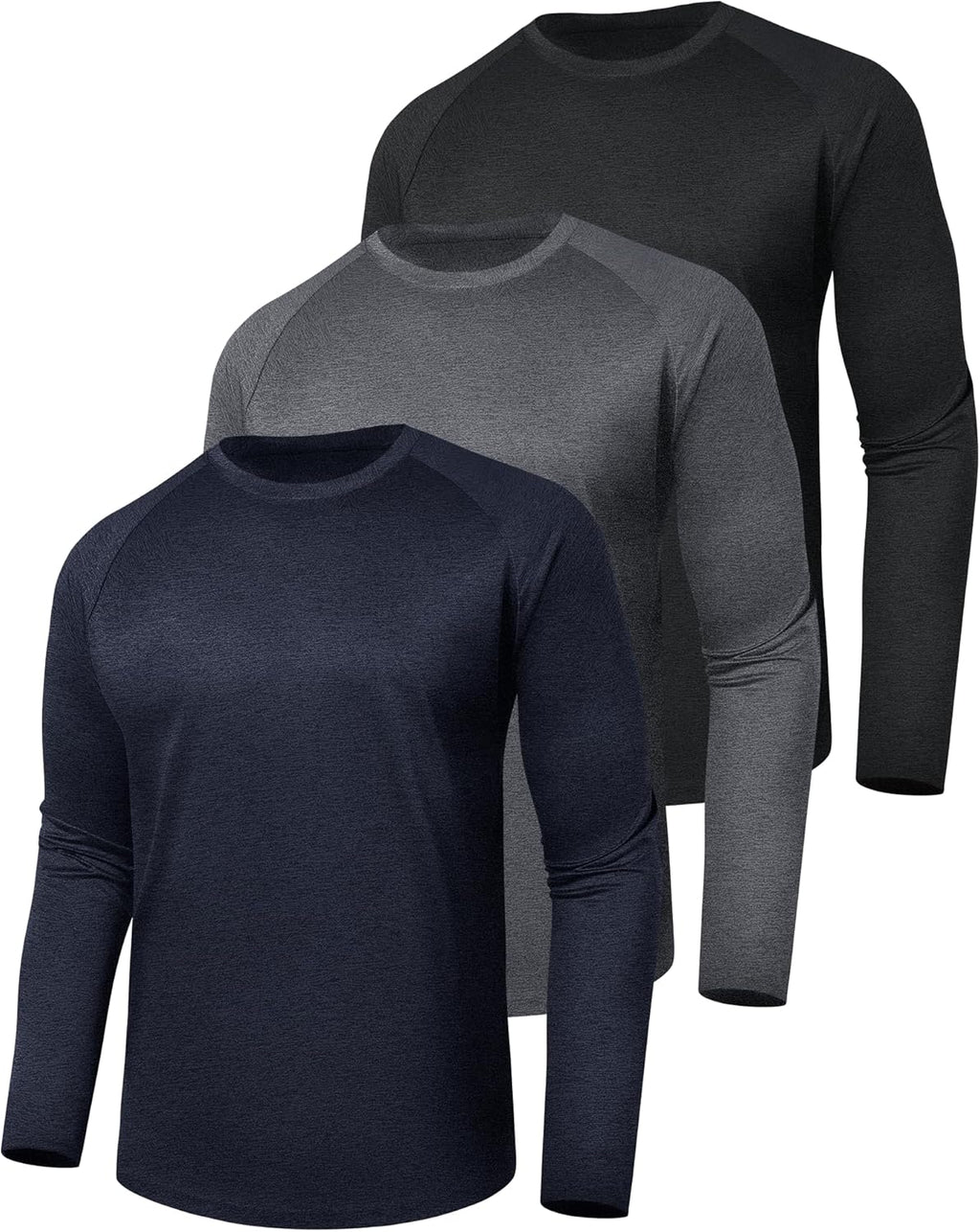 Skiennix Men's Long Sleeve Shirts - Quick Dry UV Protection T-Shirts for Fishing & Gym | 3 Pack