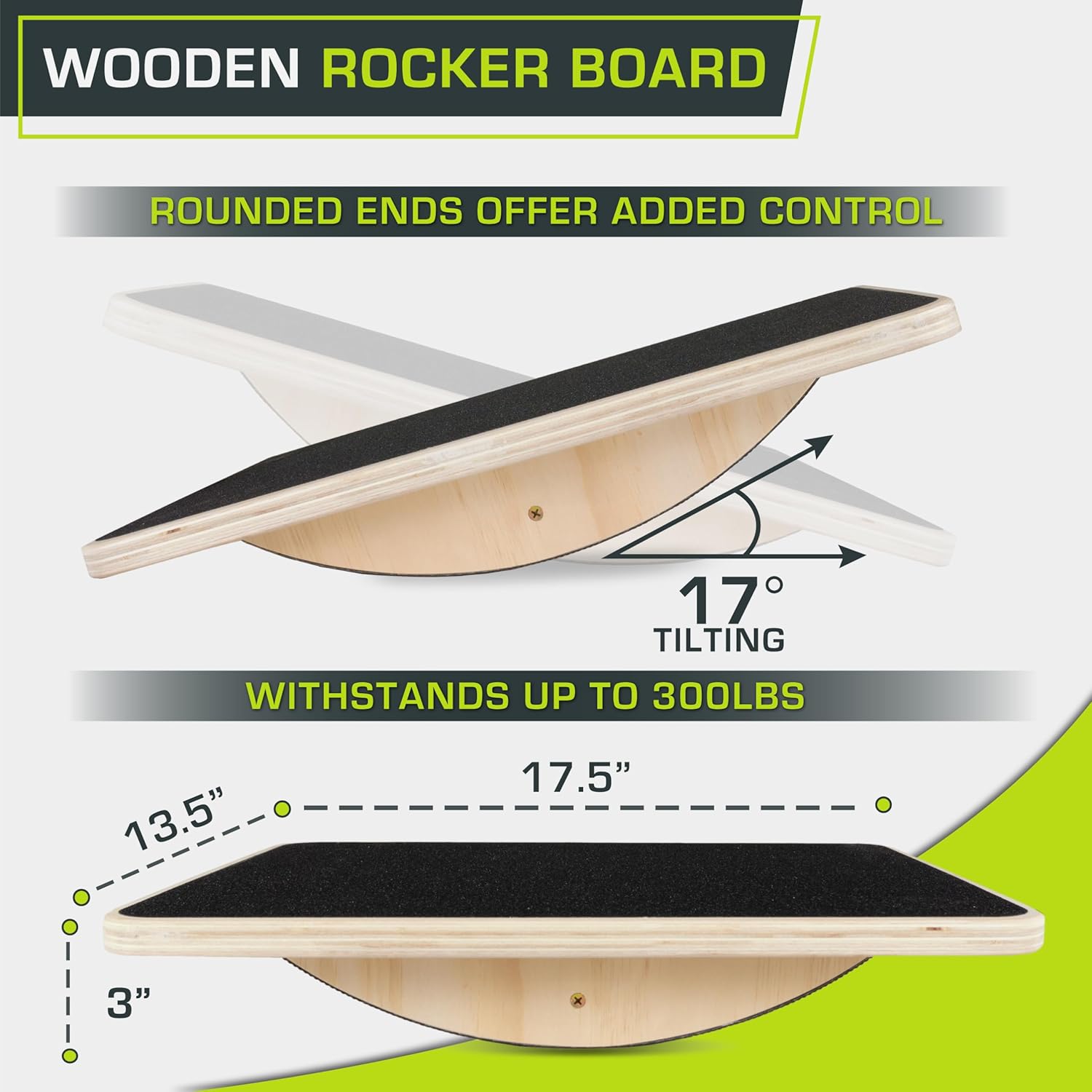ProsourceFit Wooden Rocker Balance Board - Anti-Slip Core Trainer for Stability | 17.5in Black