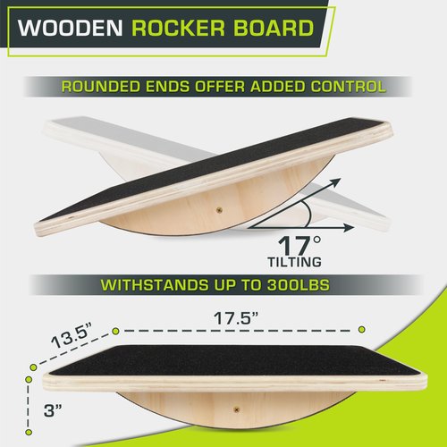 ProsourceFit Wooden Rocker Balance Board Anti-Slip Core Trainer 17.5in (39.5cm) for Physical Therapy, Exercise, Stability Training, Ideal Standing Desk Balance Board, Black