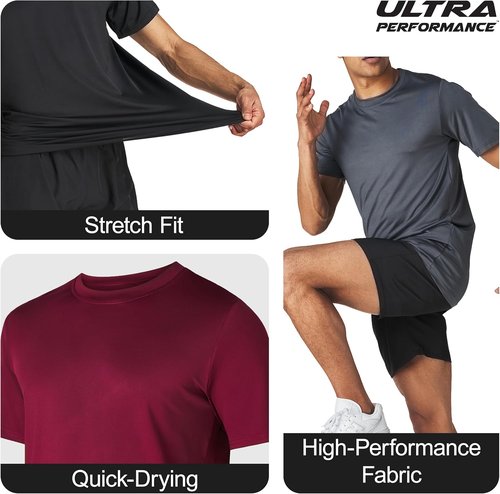 Men’s Workout Short Sleeve Athletic Gym T-Shirts 3 Pack Mens Dry Fit Running Shirt Moisture Wicking Active Crew Tees for Men