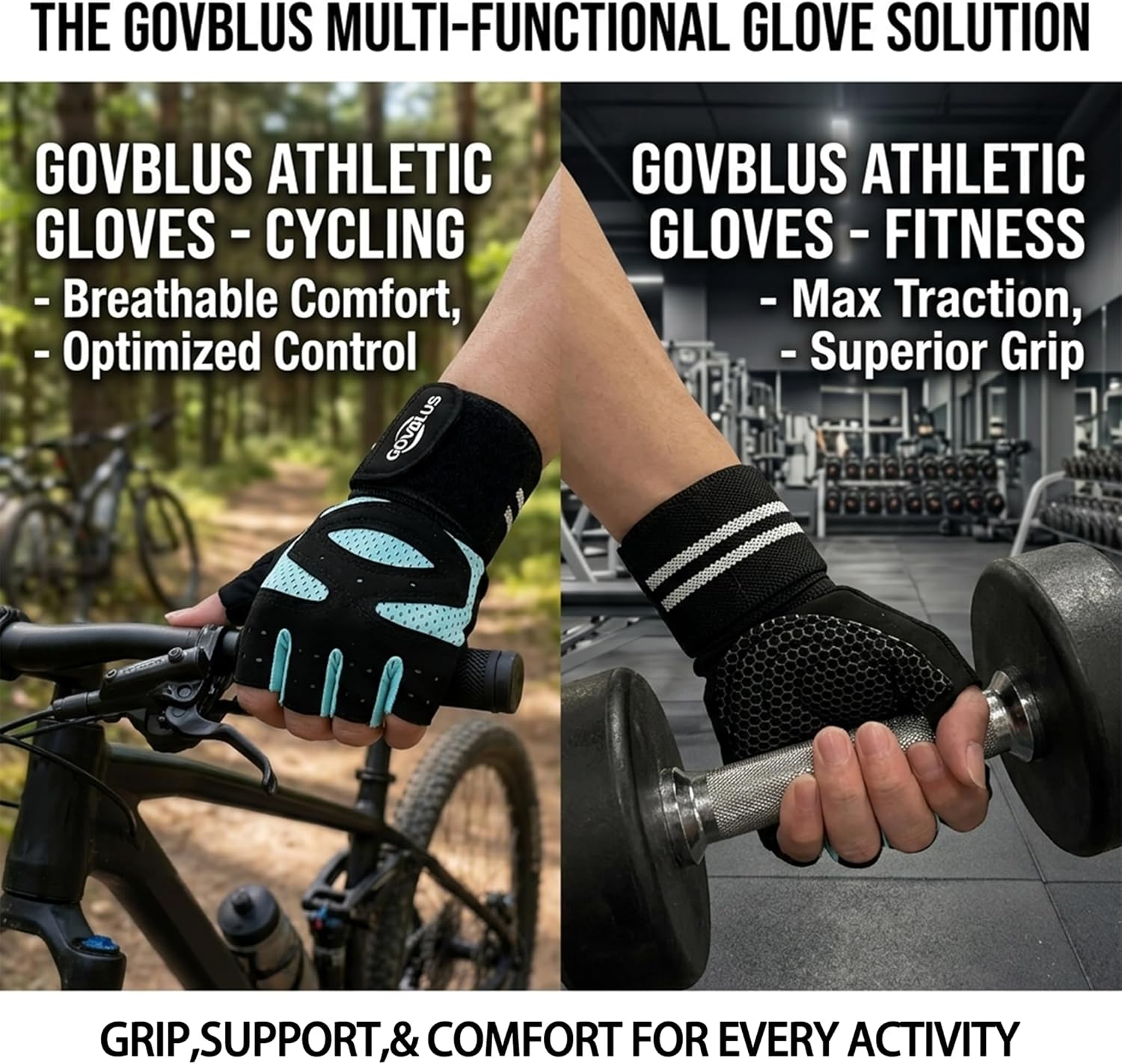 Skiennix Workout Gloves - Breathable Gym Gloves with Wrist Support for Weightlifting & Training | Unisex Fingerless Design
