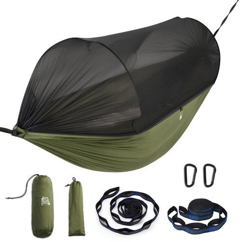 Miztli Camping Hammock -Portable Hammock w/Spacious Net & Tree Straps w/Adjustable Loops, Double and Single Hammock for Outdoor, Indoor, Hiking and Travel