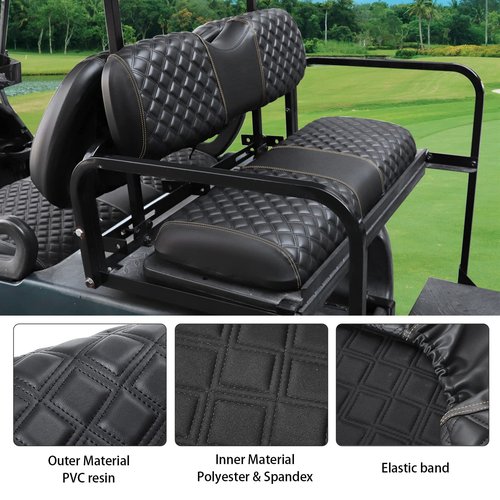 Roykaw Golf Cart Seat Covers Kit for Aftermarket Rear Seat, for Common Seat Cushion, Marine Grade Vinyl Material/More Soft and Comfortable, Breathable & Easy to Clean