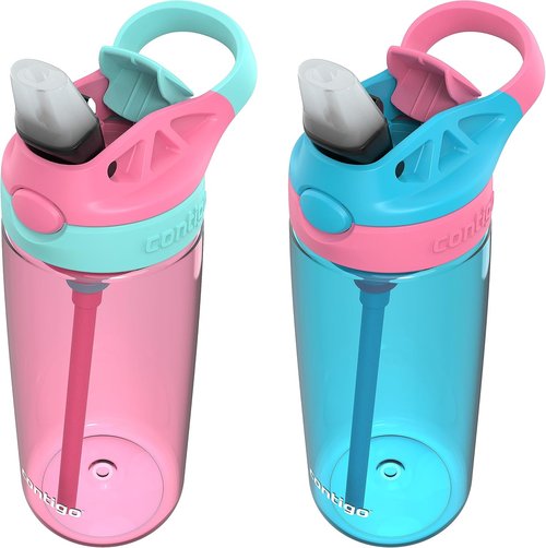 Contigo Aubrey Kids Water Bottle - 20oz, Spill-Proof & Dishwasher Safe | 2-Pack in Azalea/Jade & Blue Raspberry