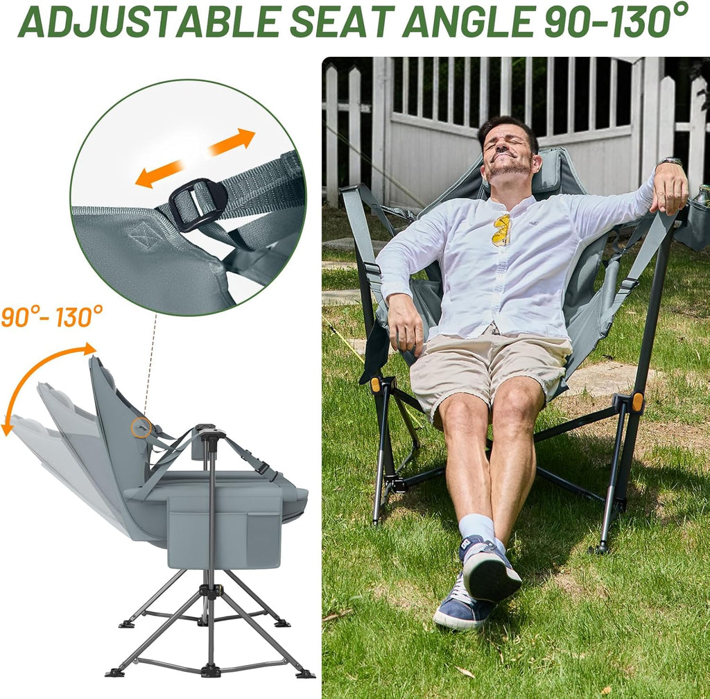 Timber Ridge Hammock Chair - Heavy Duty Folding Design with Adjustable Backrest | Supports 300lbs, Grey