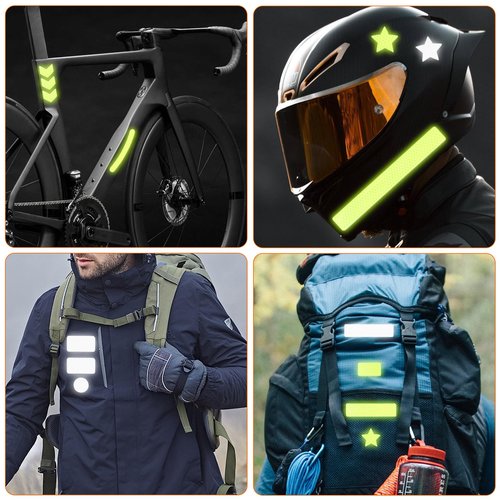 104 PCS Reflective Stickers, High Visibility Safety Tape for Bike Helmet, Bicycle, Motorcycle, Stroller, Wheelchairs, Waterproof Night Visibility Decals, Micro-Prismatic, 2 Colors (Yellow & Gray)