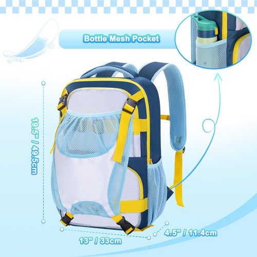 GOBUROS Skateboard Backpack with Adjustable Board Straps and Detachable Helmet Holder, Small Skateboard Bag with Multiple Storage Pockets for Sports, Blue