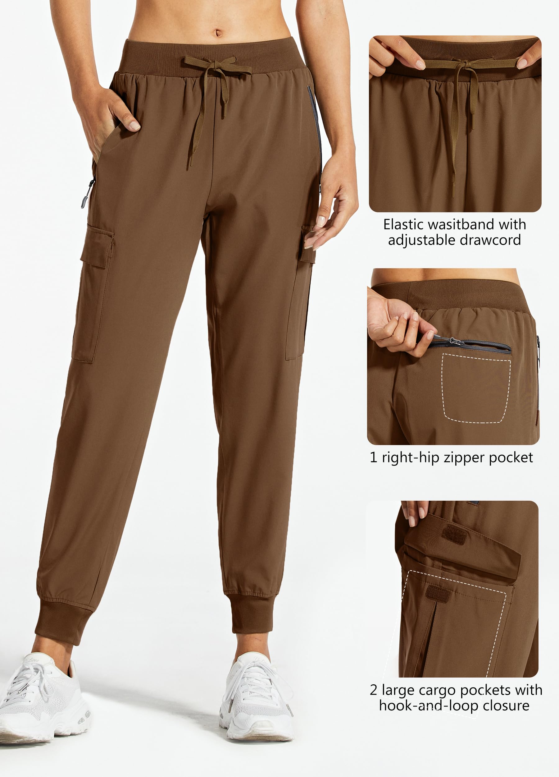 Libin Women's Cargo Joggers Lightweight Quick Dry Hiking Pants Athletic Lounge Casual Travel, Dark Brown S
