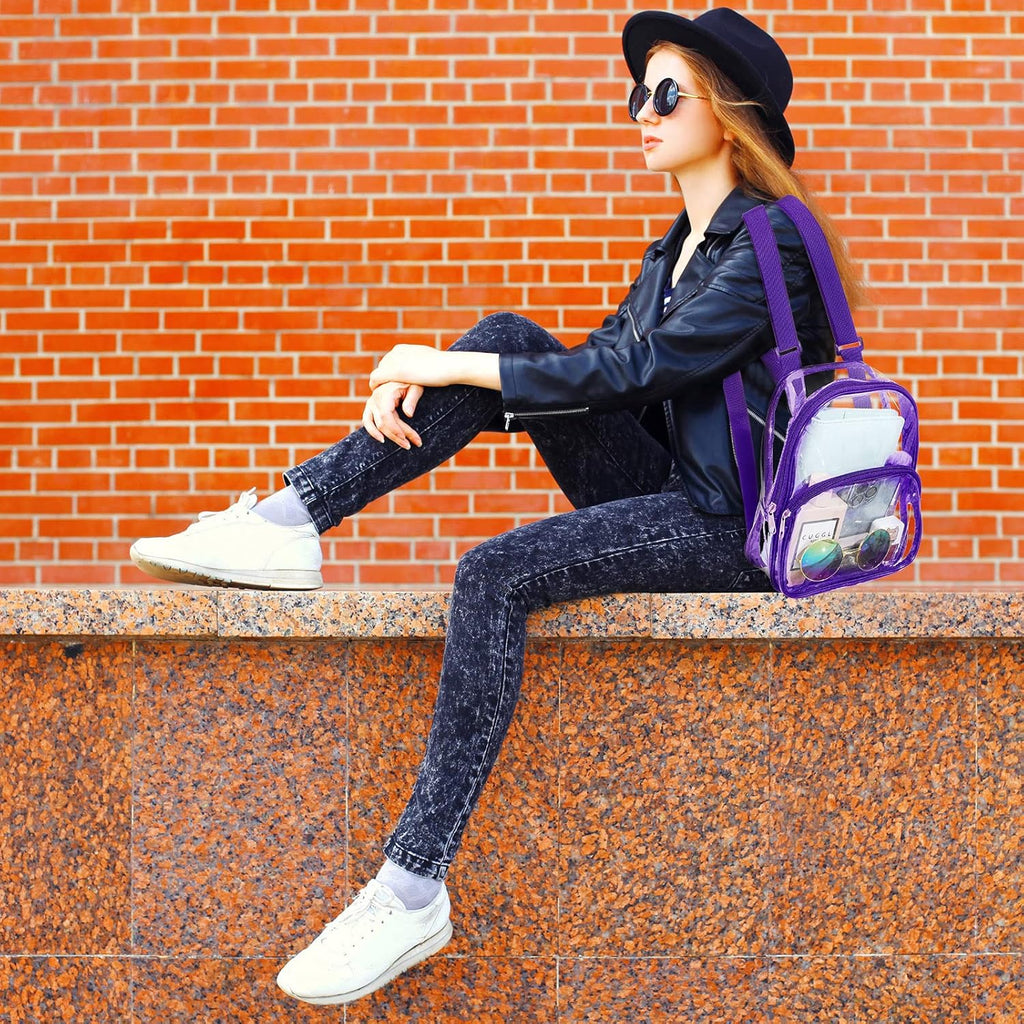 Weewooday Clear Mini Backpack - Transparent Waterproof Crossbody Concert Purse - Purple