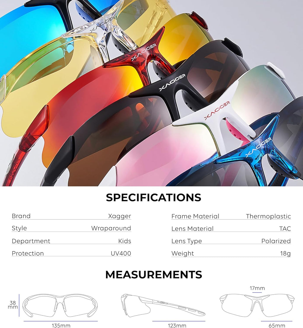 Xagger Kids Polarized Sports Sunglasses - Durable TR90 Frame for Boys & Girls | Ideal for Baseball & Softball