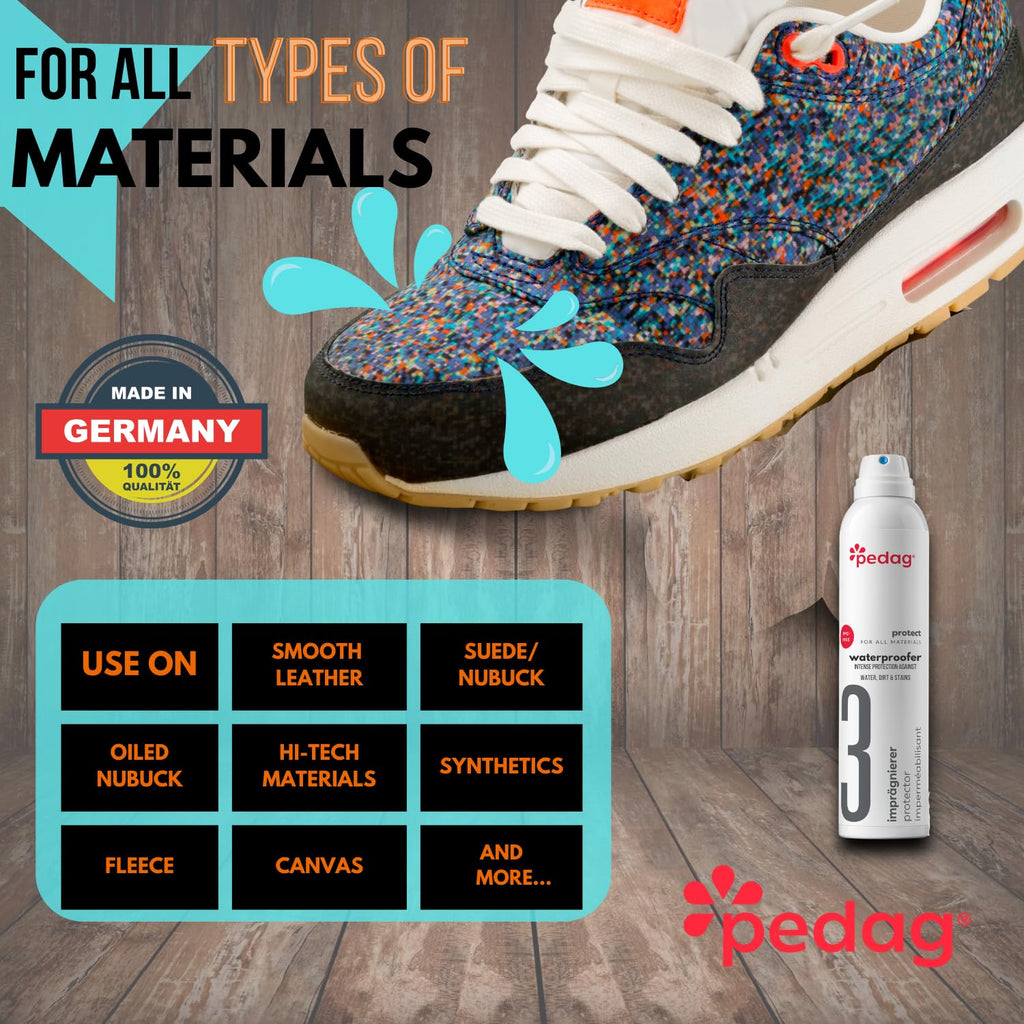 Pedag PFAS-Free Waterproofer | German Made | Heavy Duty Waterproof and Stain Repellent | Canvas & Fabric Spray Protector | Waterproofing Spray and Guard for Boots, Shoes, Tents, Hats, Jackets | 1 Can
