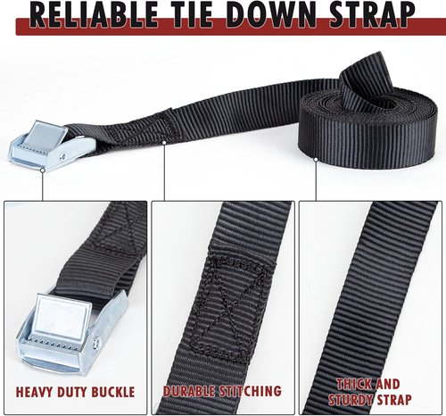 Cartman Lashing Straps - Heavy-Duty Cargo Tie-Down Straps Up to 600lbs | 12' Length, 6-Pack in Black Carry Bag