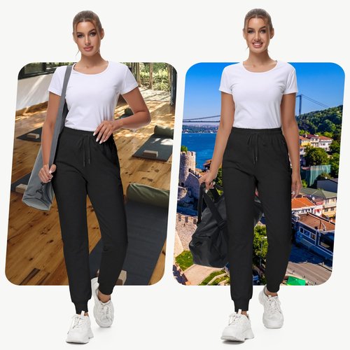 MIVEI 34" Inseam Women's Tall Sweatpants Cotton Joggers with Zipper Pockets Lounge Sweat Running Yoga Gym Extra Tall Pants Black