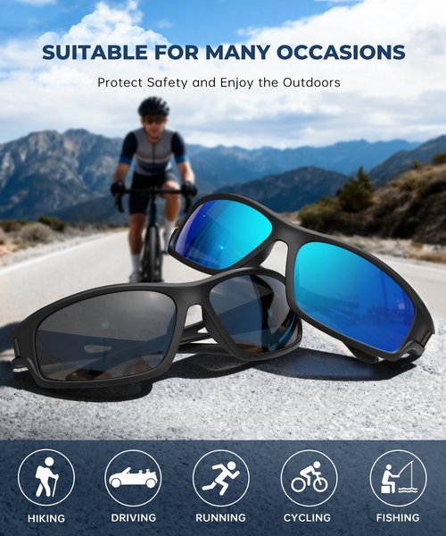 QALLY Polarized-Sunglasses-Men Sports Mens-Sunglasses: Sun-Glasses with UV Protection for Fishing Driving Running Cycling