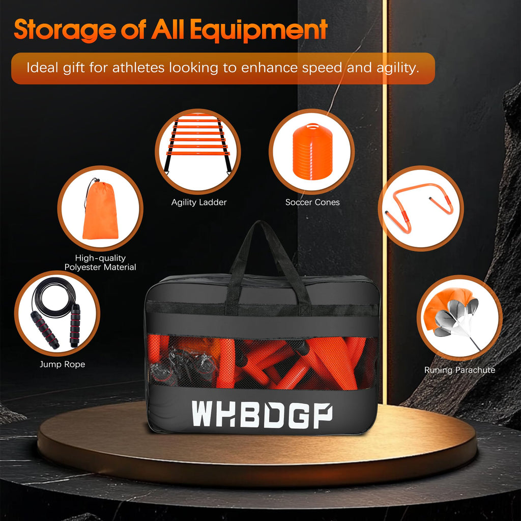WHBDGP Agility Ladder,Speed Training Equipment Set-20ft Agility Ladder,12 Soccer Cones,4 Hurdles,Jump Rope,Running Resistance,Soccer Football Training Equipment with Carrying Bag for Kids Youth Adults