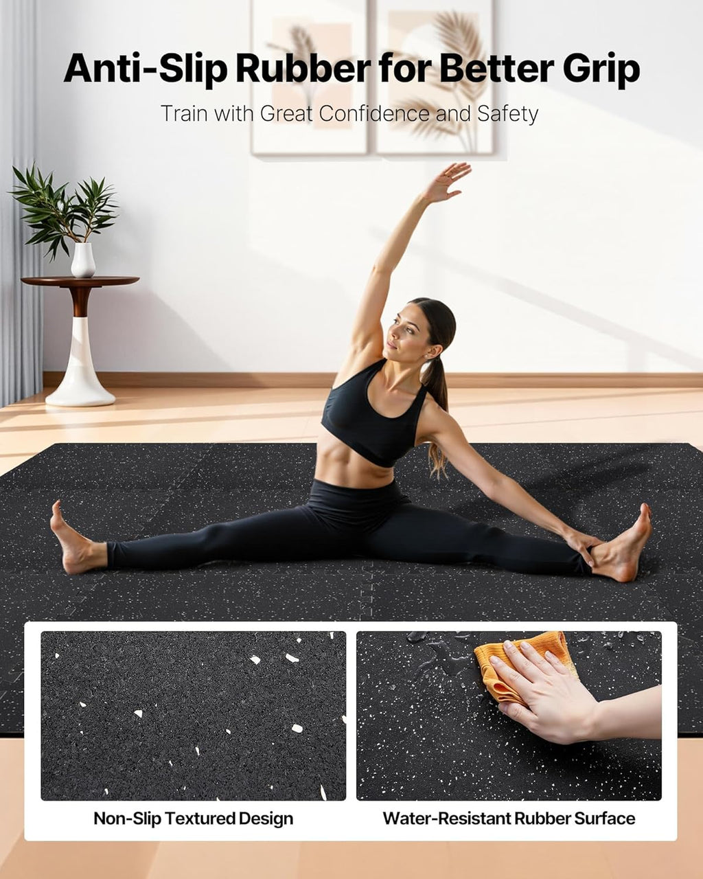 VEVOR Gym Flooring Tiles - 0.4 Inch Thick Interlocking Rubber Mats | 24 x 24 Inch, Black & White, 96 sq.ft
