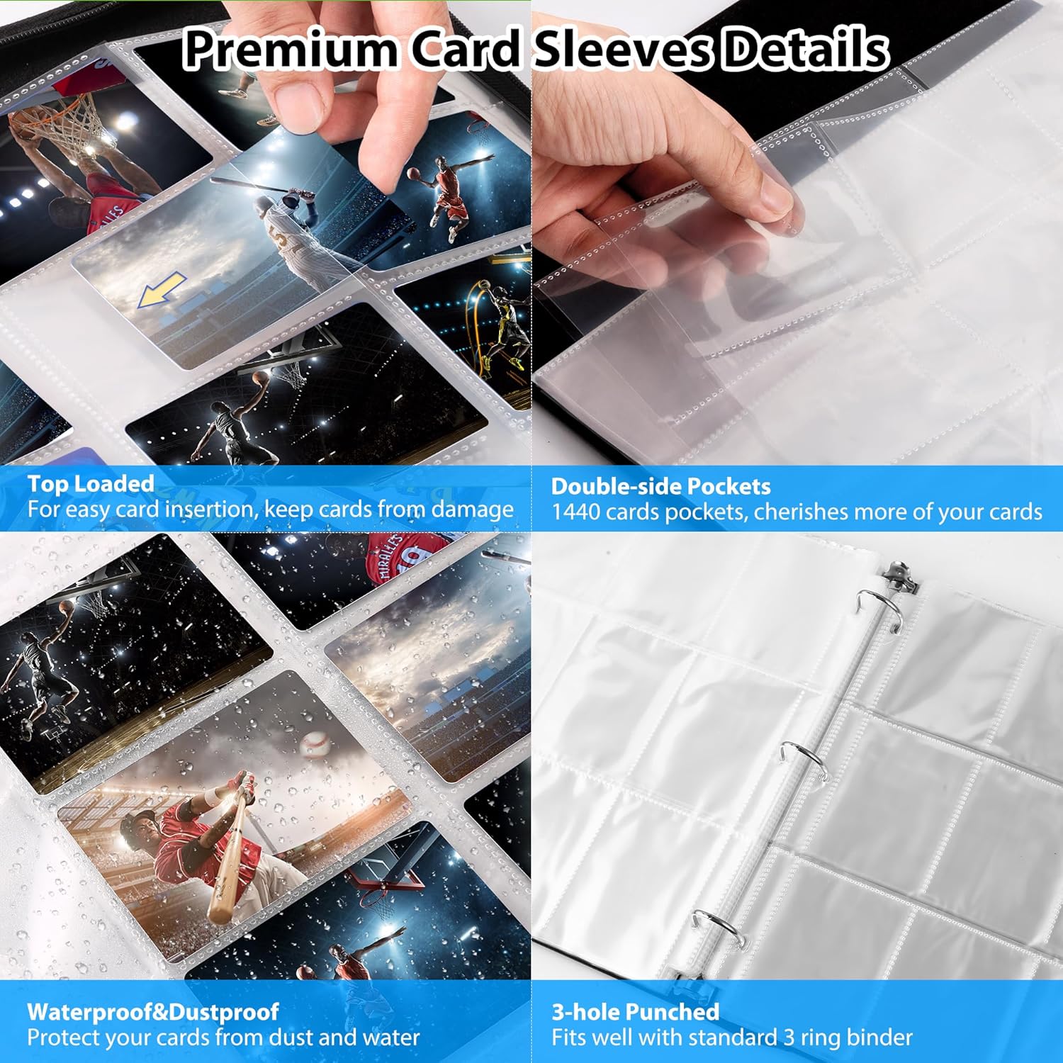 WOT 9-Pocket Trading Card Sleeves - 1440 Double-Sided Clear Protectors for Sports & Game Cards
