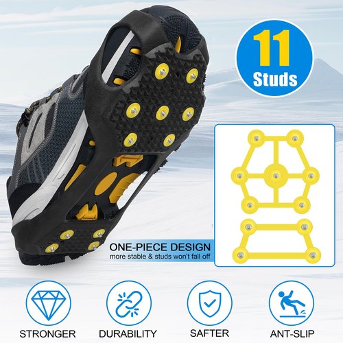 Crampons Ice Cleats for Boots Men and Women Anti Slip Grips Snow Ice Shoes Rubber Snow Traction Cleats Slip-on Stretch Footwear Walking Crampon Medium
