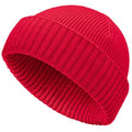 50% Wool Double Cuff Knit Beanie Hat for Men Women, Short Fisherman/Slouchy Winter Skull Cap Trawler Watch Cap, Red