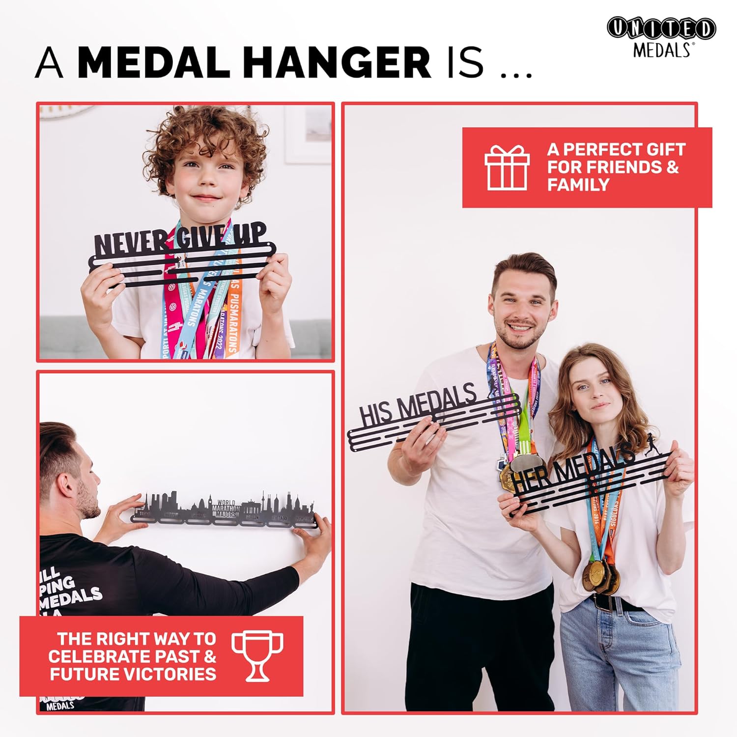 Sports Medal Hanger Display Race Award Holder | Brushed Steel Race Medal Holder Awards Wall Mount | Running Marathon Race Medal Display for Wall | Steel Medal Holder for wall