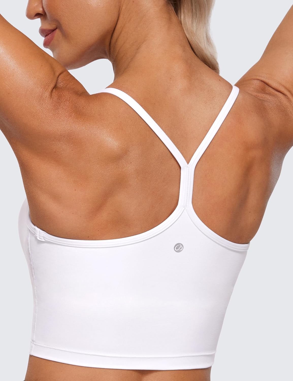 CRZ YOGA Butterluxe Y-Back Crop Tank Top for Women - Padded Longline Sports Bra in Spaghetti Straps